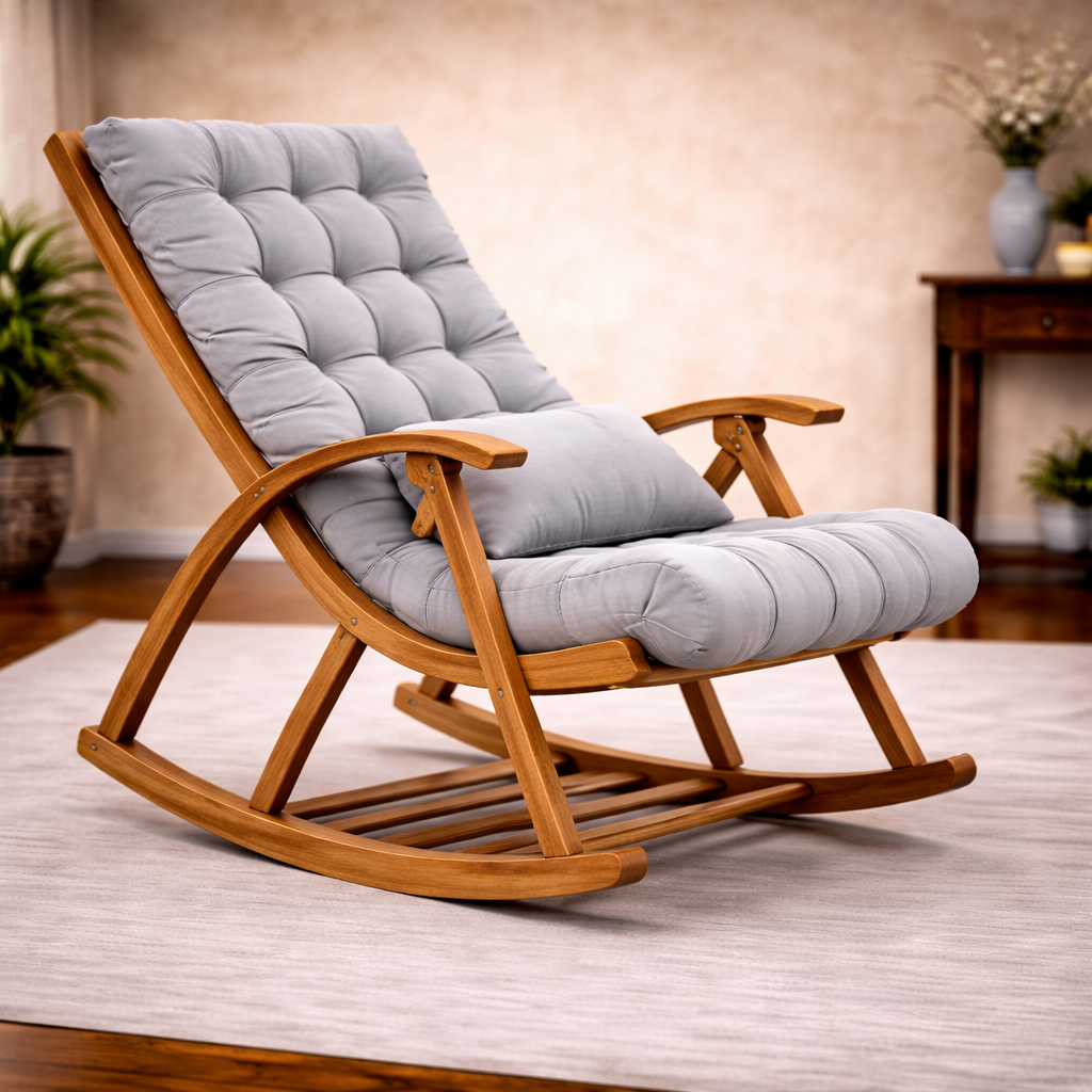 Premium Cushioned Wooden Rocking Chair