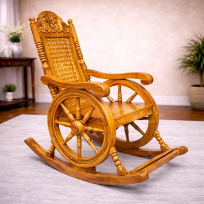 Handcrafted Cane-Back Wooden Rocking Chair