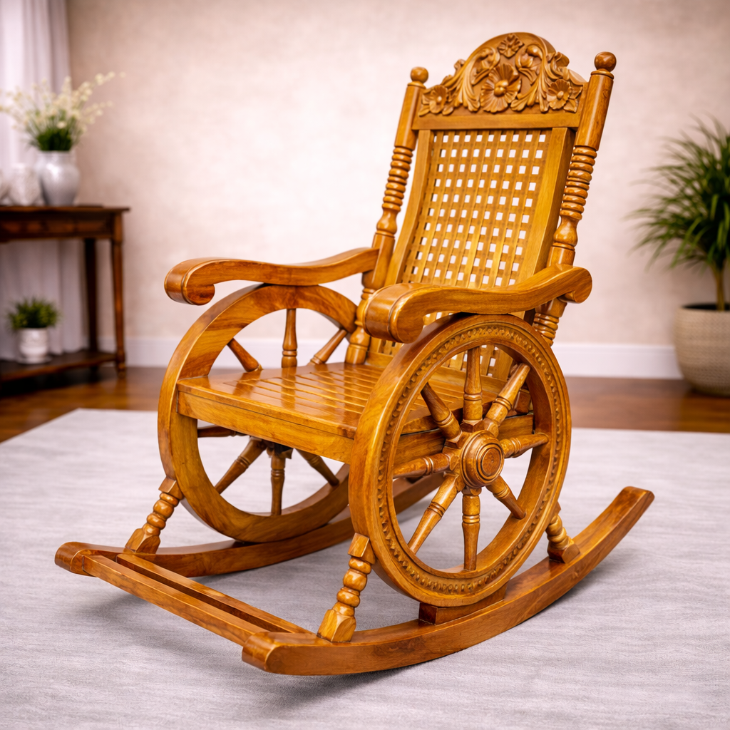 Handcrafted Cane-Back Wooden Rocking Chair