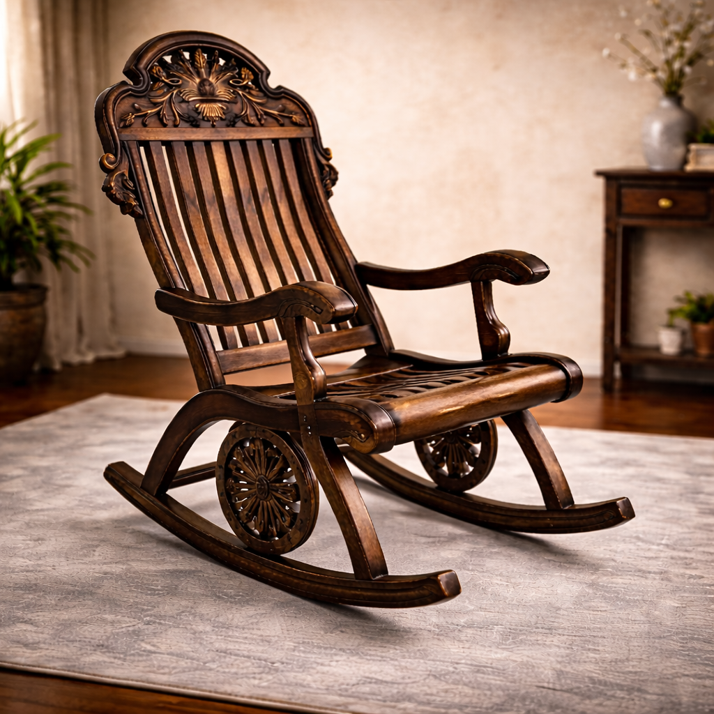 Royal Hand-Carved Wooden Rocking Chair