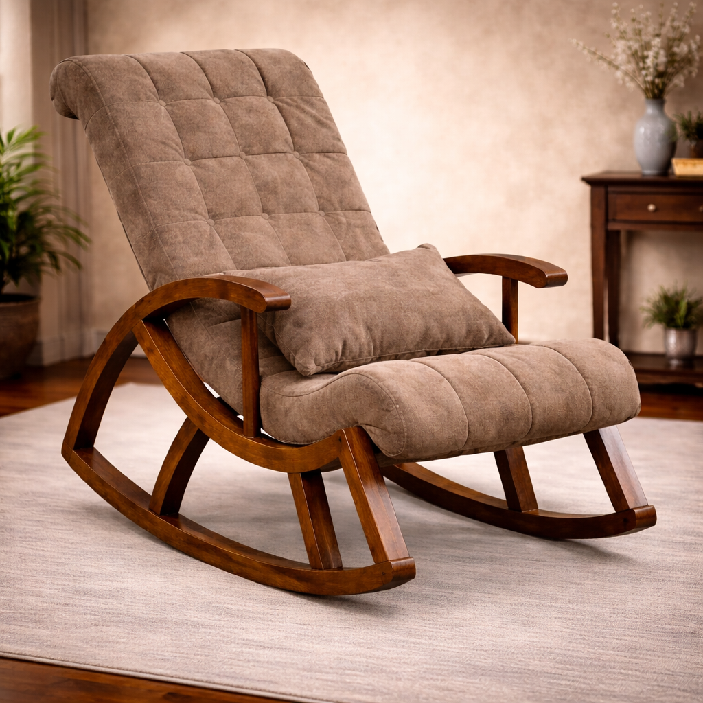Premium Cushioned Wooden Rocking Chair