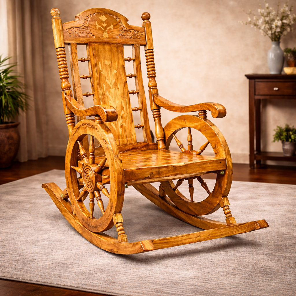 Royal Hand-Carved Wooden Rocking Chair