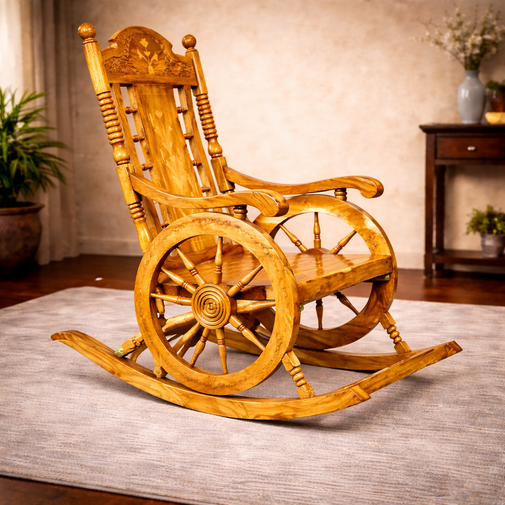 Royal Hand-Carved Wooden Rocking Chair