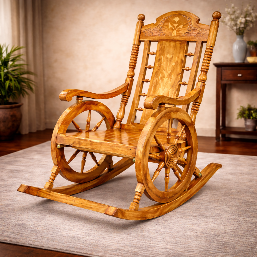 Royal Hand-Carved Wooden Rocking Chair