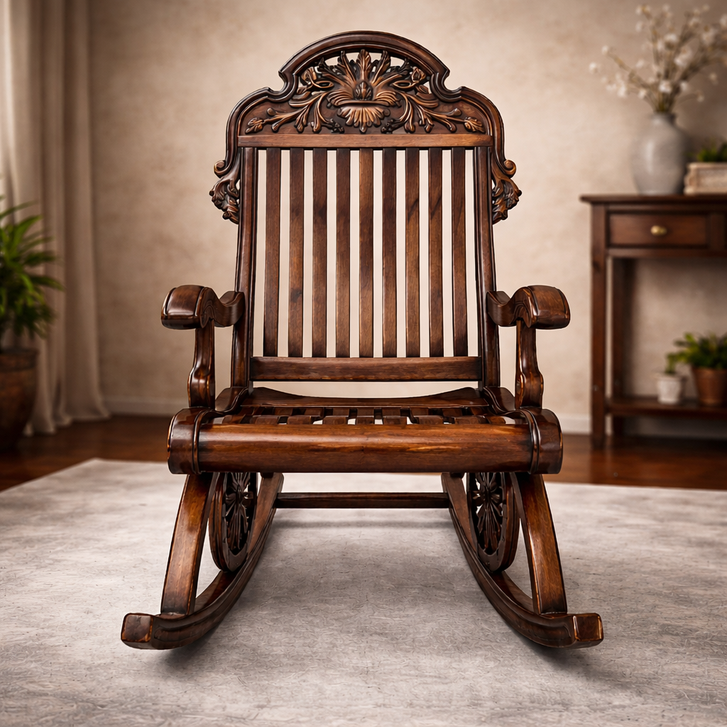Royal Hand-Carved Wooden Rocking Chair