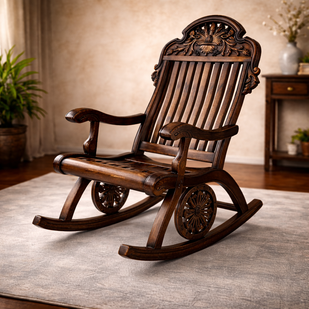 Royal Hand-Carved Wooden Rocking Chair