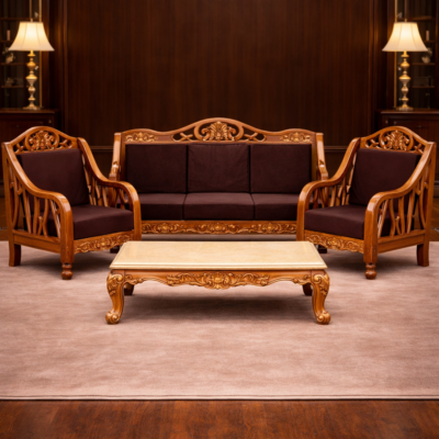 Premium Hand-Carved Teak Wood Royal Sofa Set