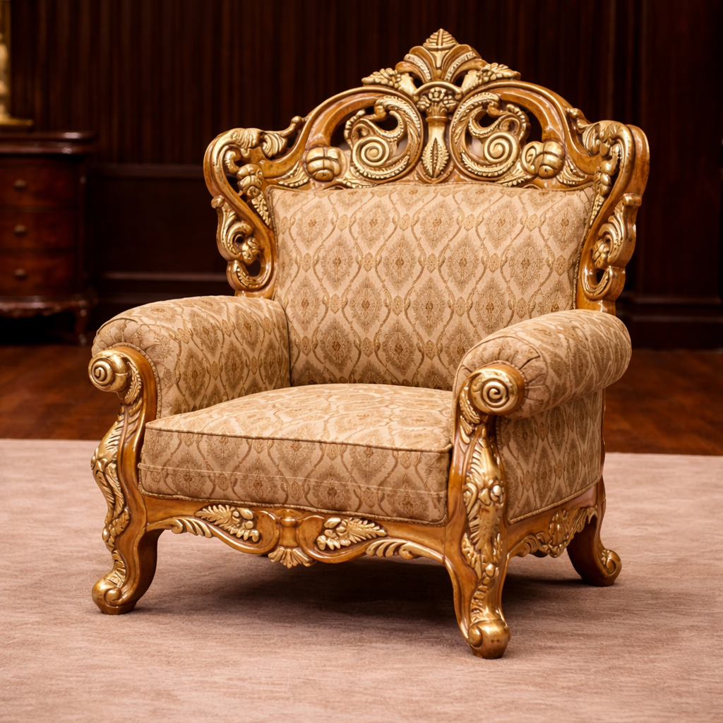 Royal Hand-Carved Teak Wood Sofa Set
