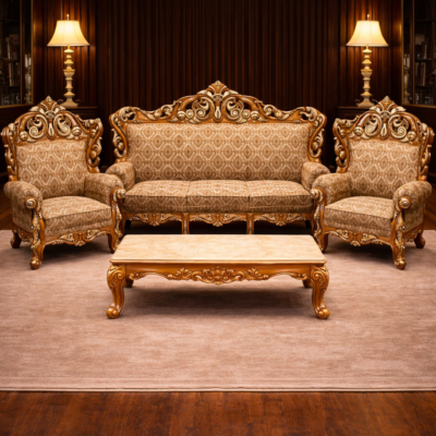 Royal Hand-Carved Teak Wood Sofa Set