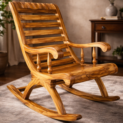 Classic Slatted Wooden Rocking Chair