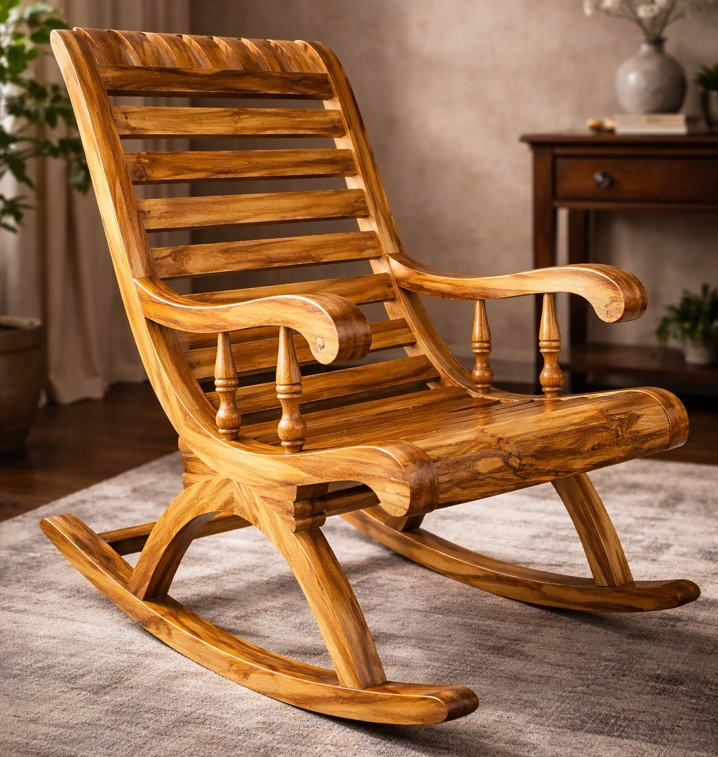 Classic Slatted Wooden Rocking Chair