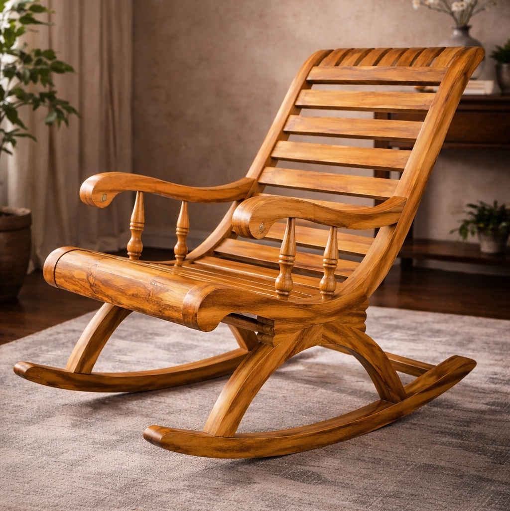 Classic Slatted Wooden Rocking Chair