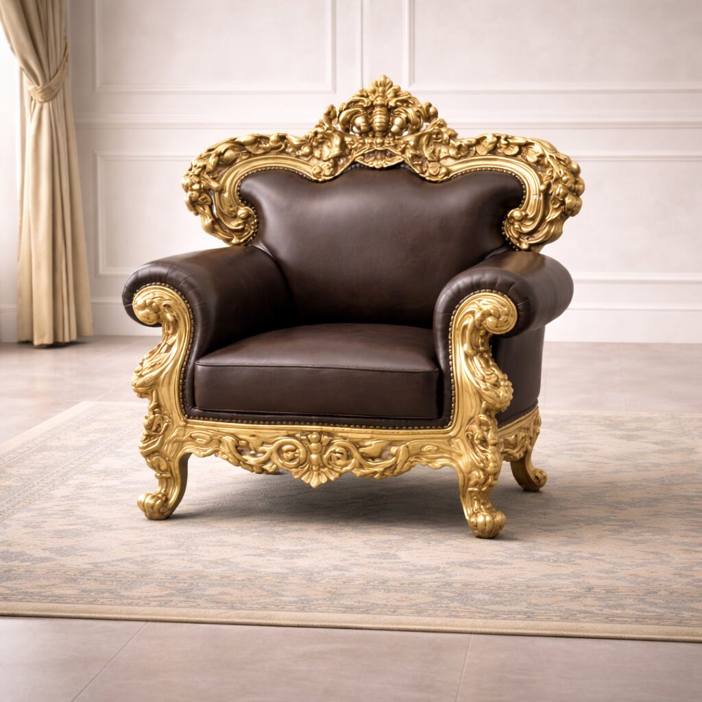 Royal Gold Crown Teakwood Sofa Set with Center Table