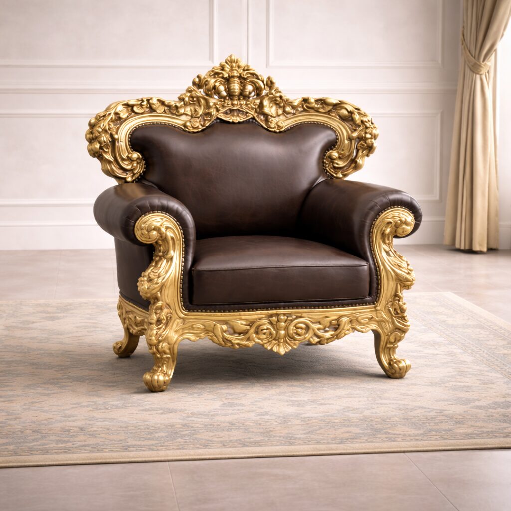 Royal Gold Crown Teakwood Sofa Set with Center Table