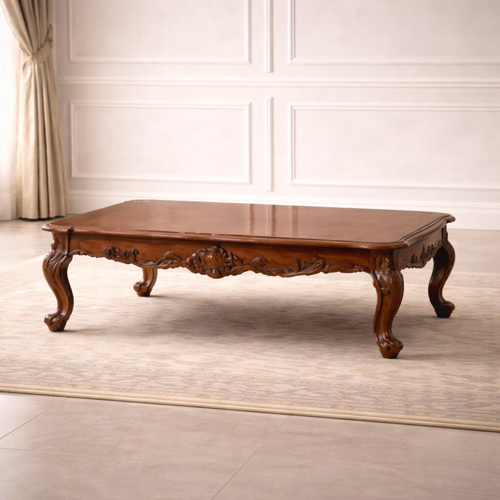 Royal Emerald Tufted Teakwood Sofa Set with Center Table