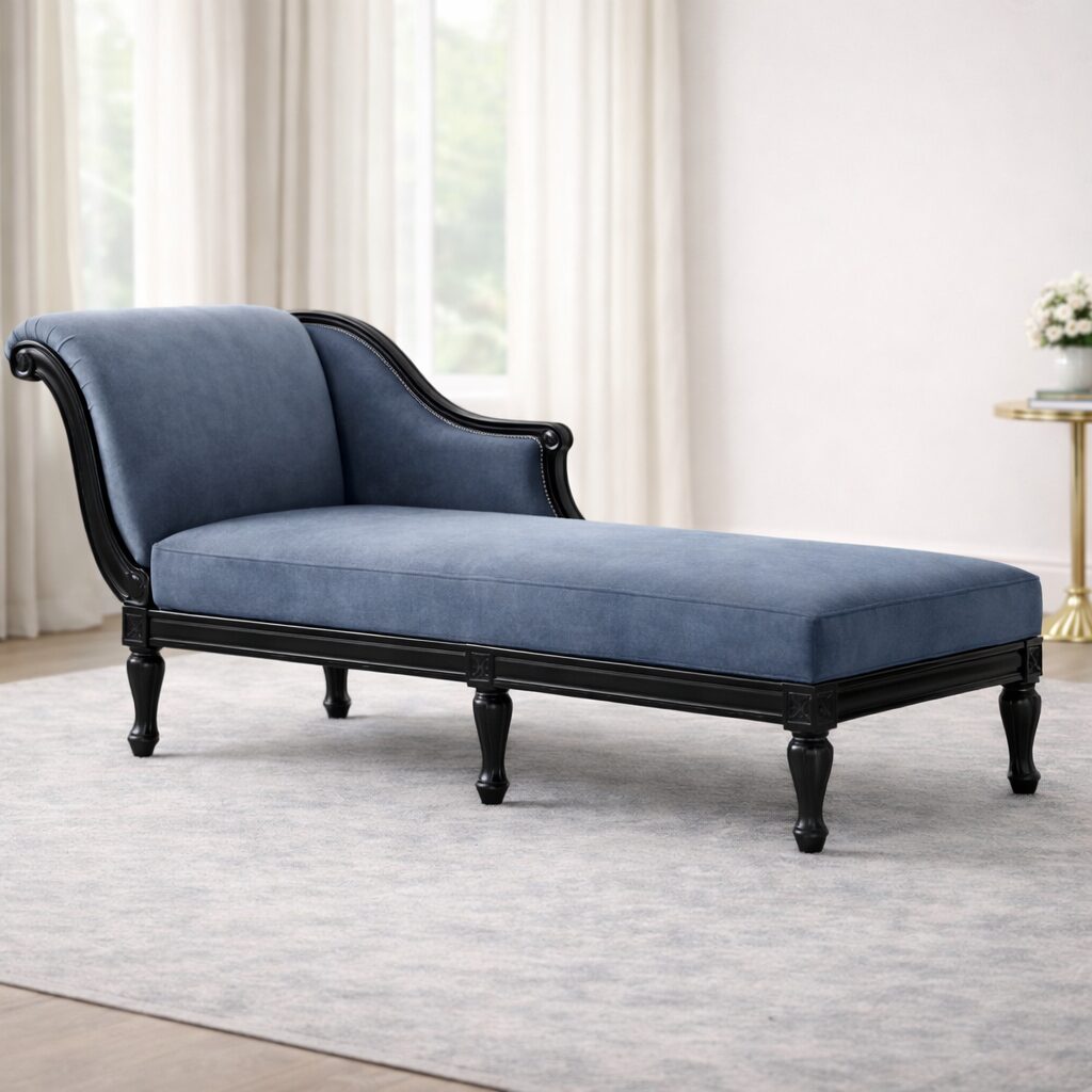 Modern Royal Teakwood Chaise Lounge with Curved Backrest & Premium Upholstery