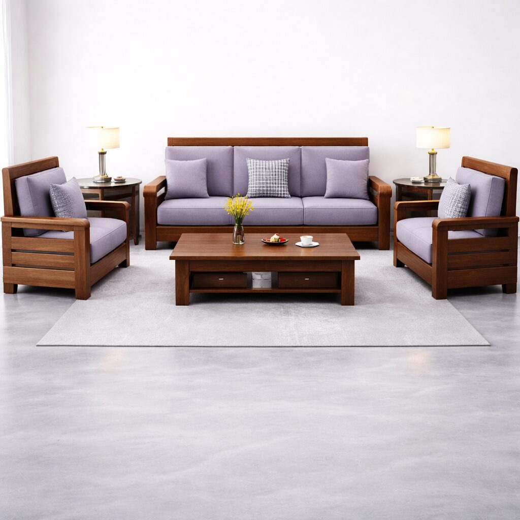 Premium Contemporary Teakwood Sofa Set with Center Table
