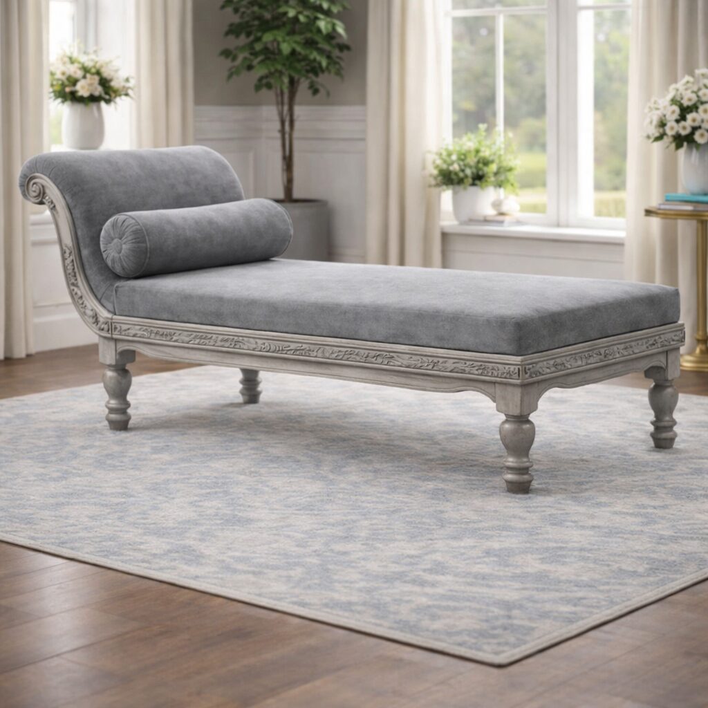 Classic Teakwood Chaise Lounge with Solid Wood Frame & Premium Upholstery