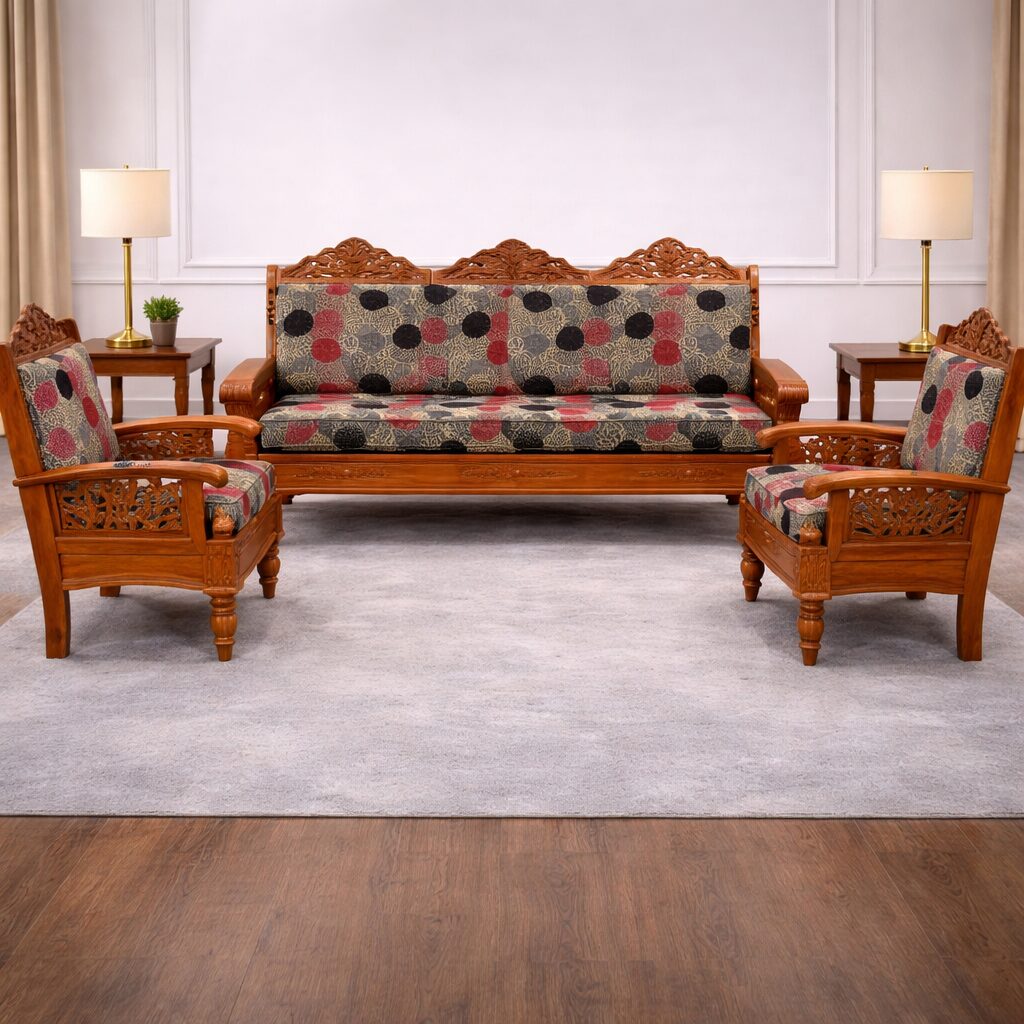 Classic Hand-Carved Teakwood Sofa Set (Without Center Table)