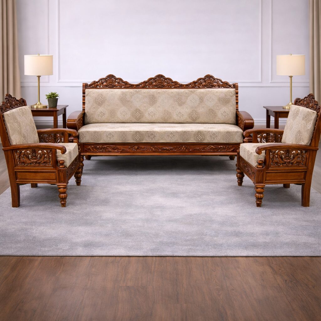 Classic Hand-Carved Teakwood Sofa Set (Without Center Table)