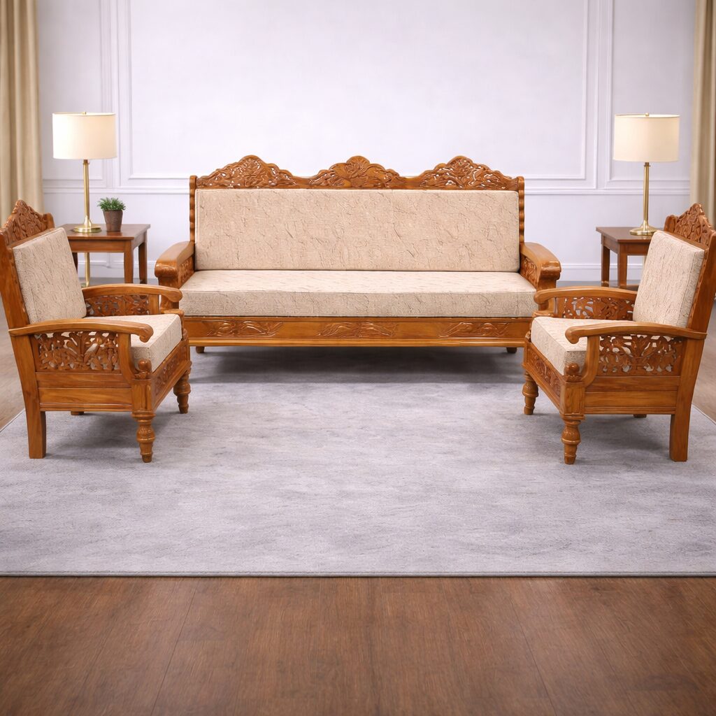 Classic Hand-Carved Teakwood Sofa Set (Without Center Table)