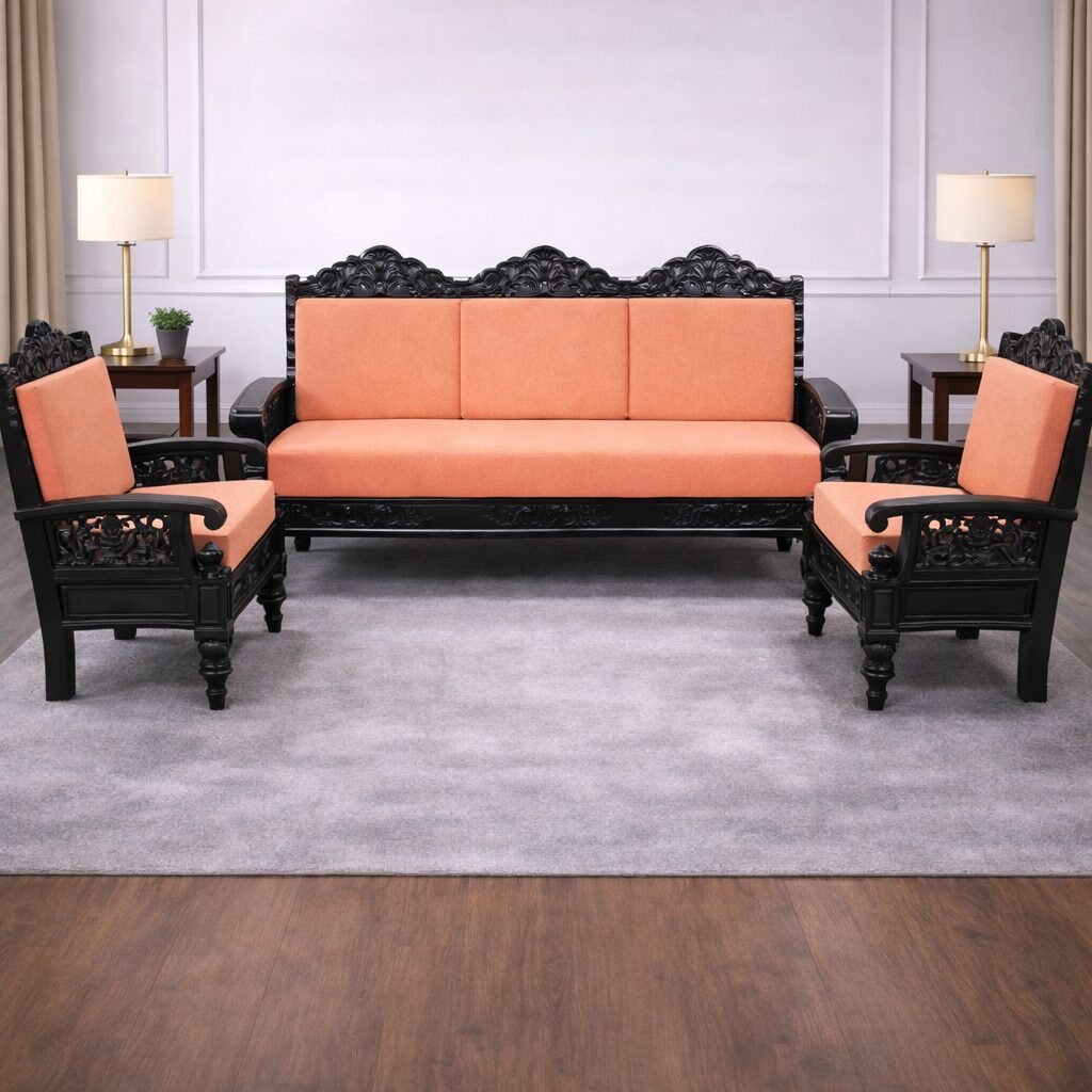 Classic Hand-Carved Teakwood Sofa Set (Without Center Table)