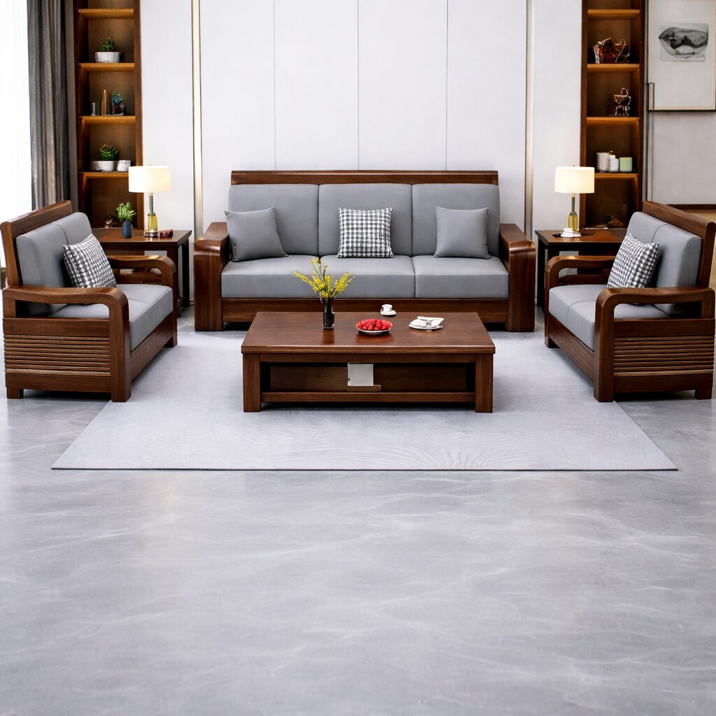 Premium Contemporary Teakwood Sofa Set with Center Table