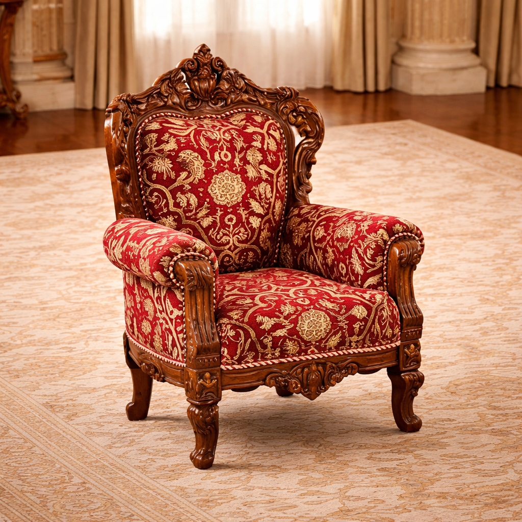 Royal Heritage Hand-Carved Teakwood Sofa Set with Center Table