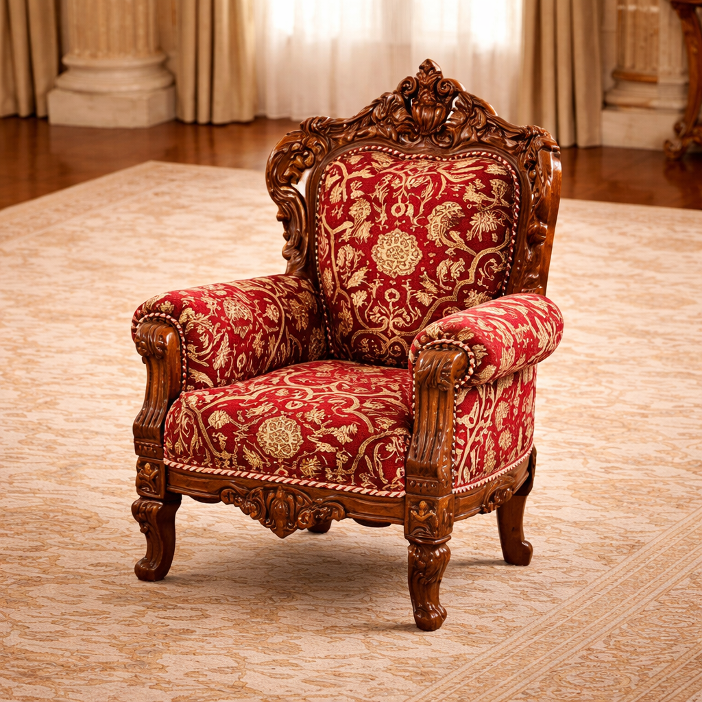 Royal Heritage Hand-Carved Teakwood Sofa Set with Center Table