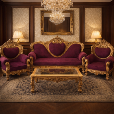 Royal Hand-Carved Heart-Shape Teakwood Sofa Set with Center Table