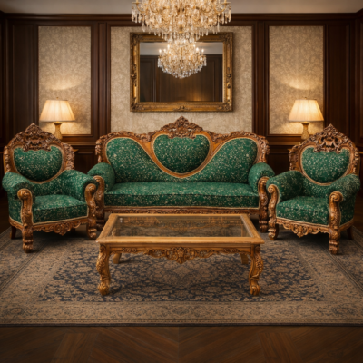Royal Heart-Shape Teakwood Hand-Carved Sofa Set with Center Table Premium Design