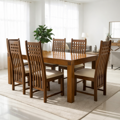 Refined High-Back 6-Seater Dining Set in Teakwood