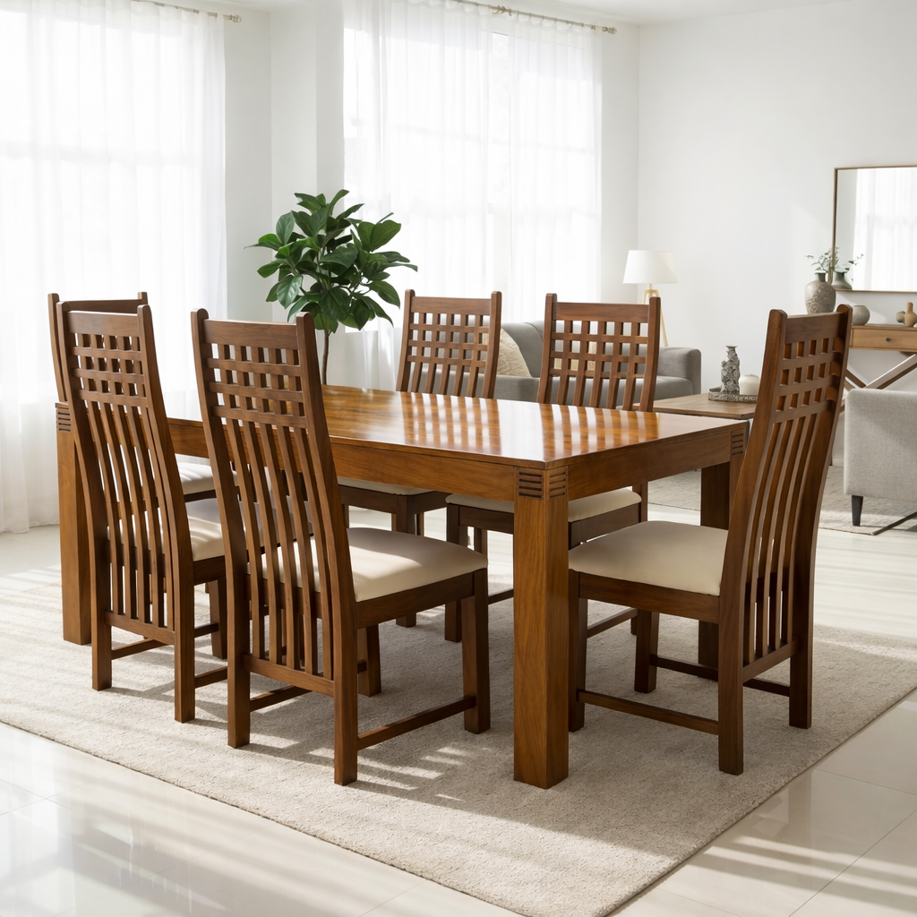 Refined High-Back 6-Seater Dining Set in Teakwood