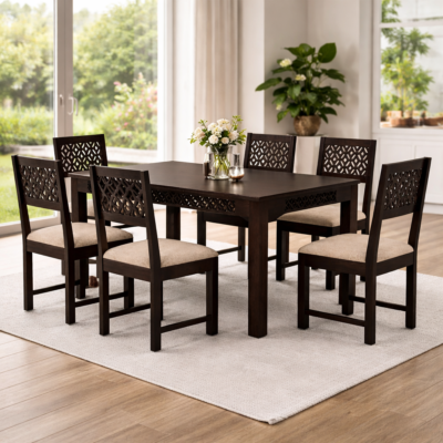 Modern Cutwork 6-Seater Dining Set in Teakwood