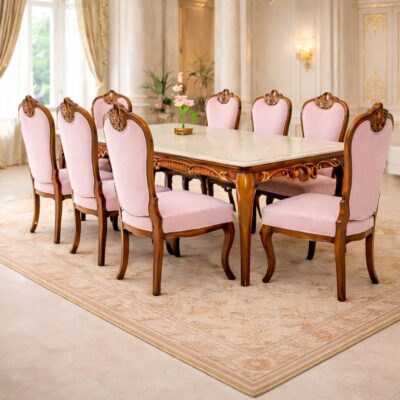 Classic Marble-Top 8-Seater Royal Dining Set in Teakwood