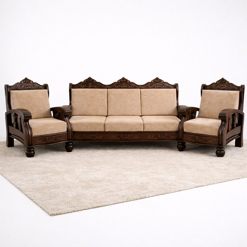 Classic Hand-Carved Solid Teakwood Sofa Set