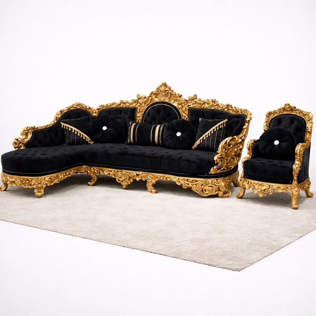 Imperial Luxury Teakwood Hand-Carved Palace Sofa Set
