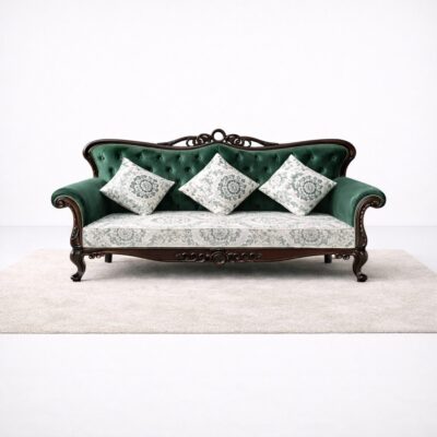 Heritage Emerald Tufted Teakwood Luxury Sofa
