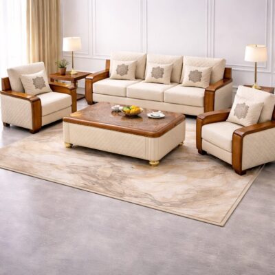 Premium Contemporary Teakwood Sofa Set with Center Table