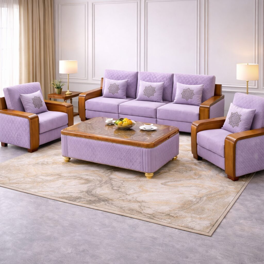 Premium Contemporary Teakwood Sofa Set with Center Table