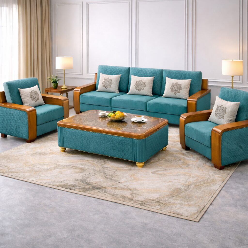 Premium Contemporary Teakwood Sofa Set with Center Table
