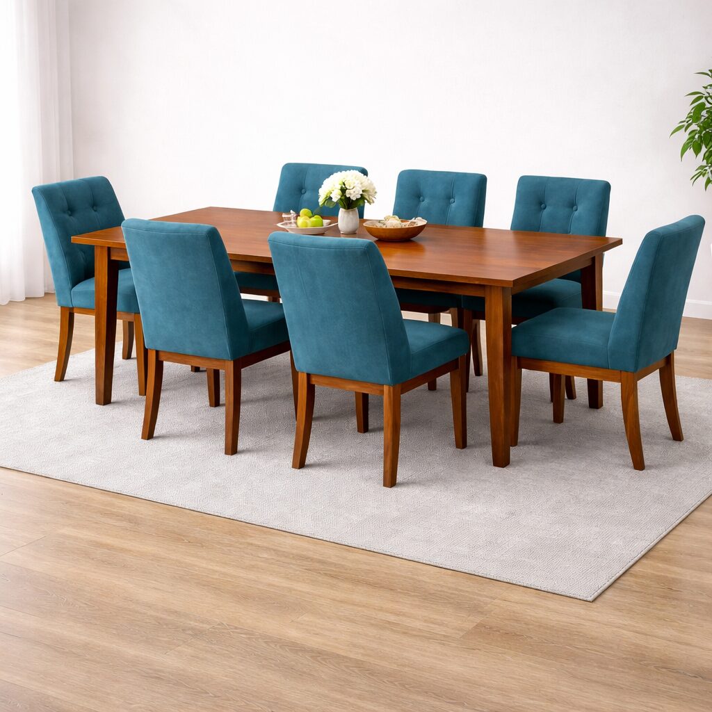Minimalist Upholstered 6-Seater Dining Set in Teakwood