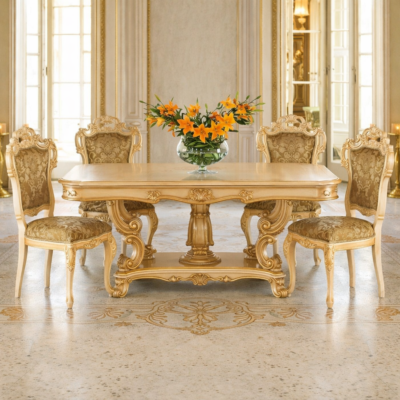 Opulent Gold-Finish Royal 4-Seater Dining Set in Teakwood