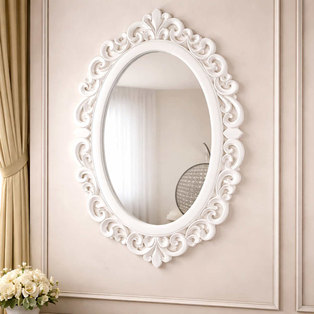 Classic Oval MDF Wall Mirror with Ornate Gold Decorative Frame