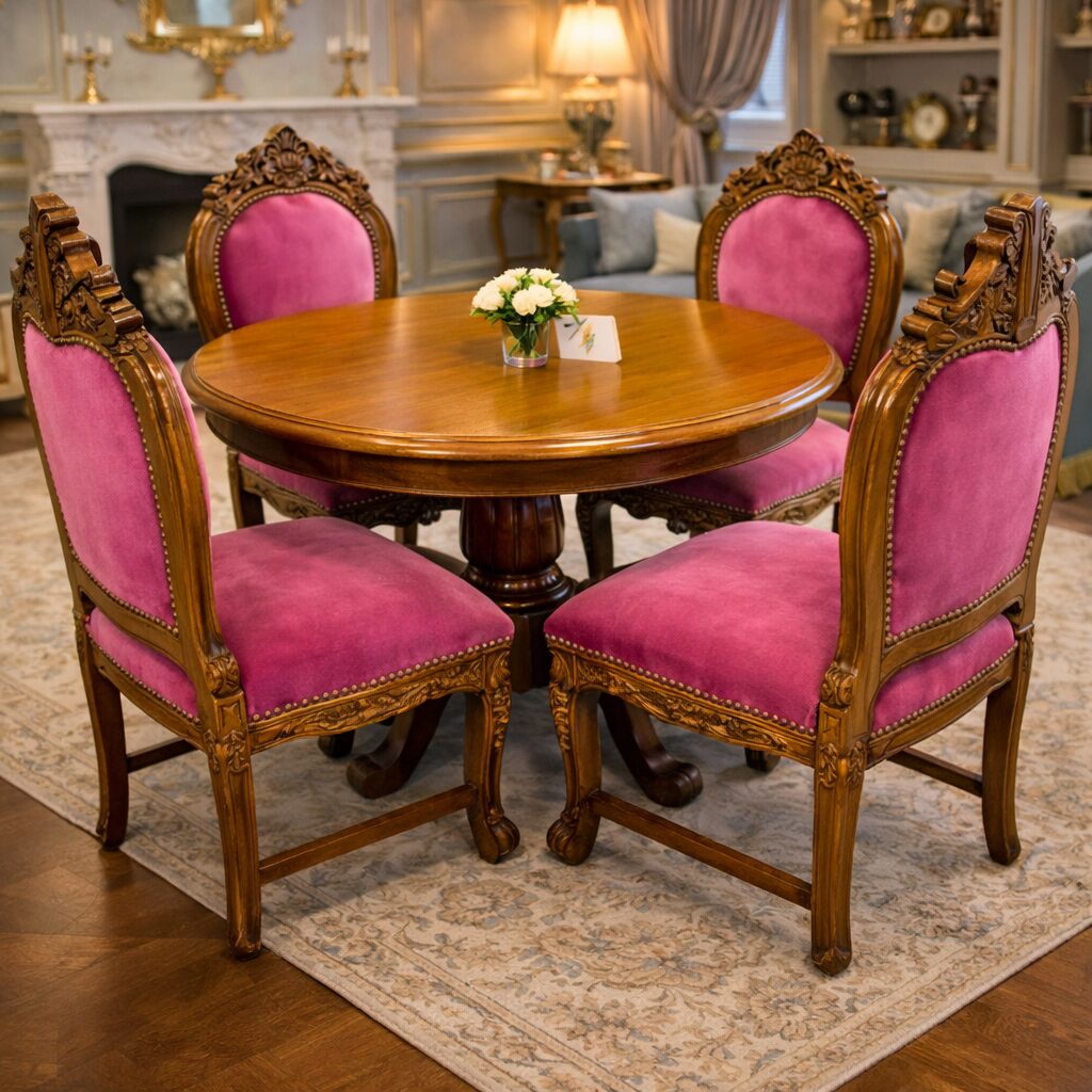 Classic Round Pedestal 4-Seater Dining Set in Teakwood
