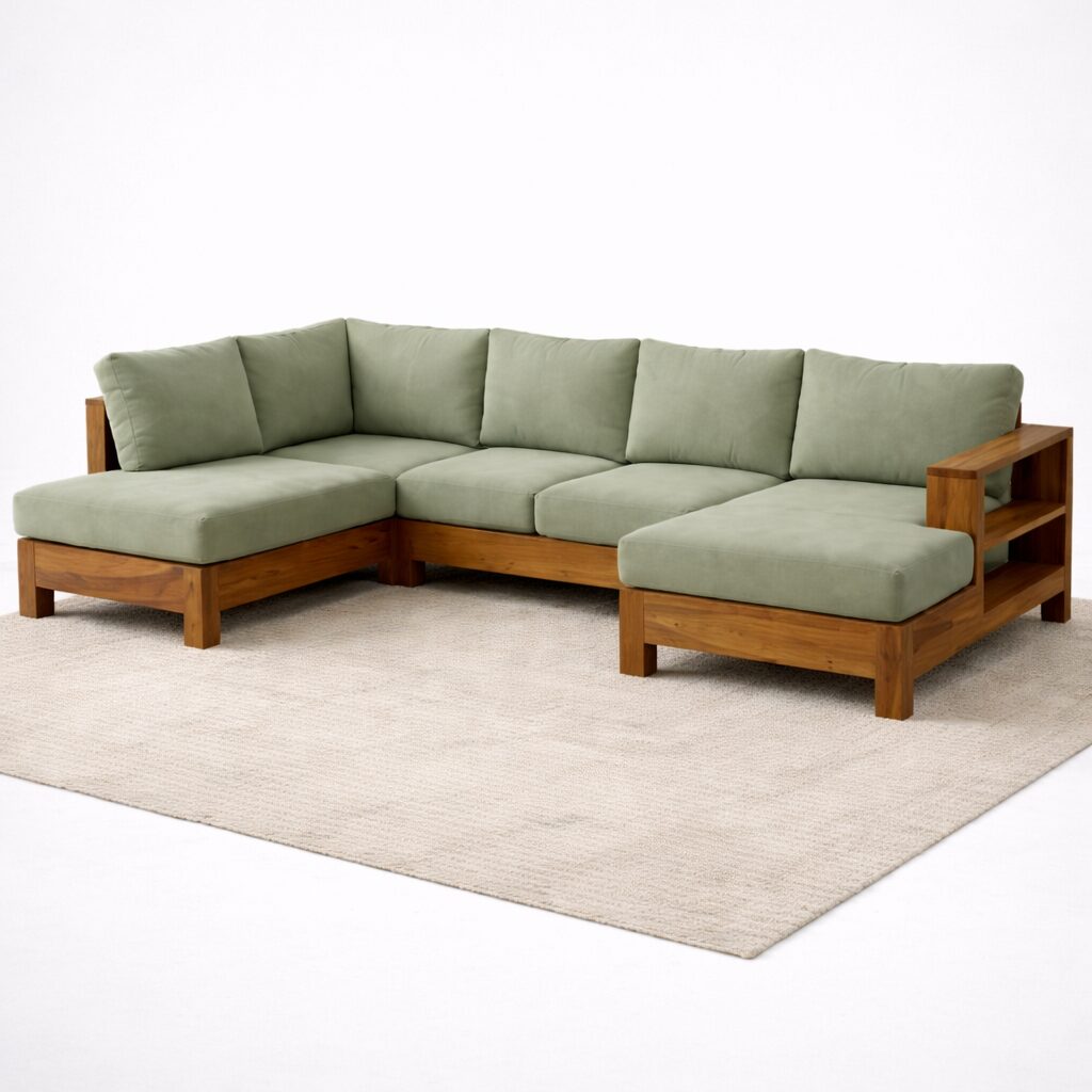 Modern Solid Teakwood L-Shape Sectional Sofa