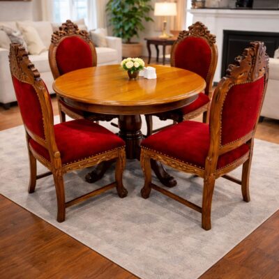 Classic Round Pedestal 4-Seater Dining Set in Teakwood