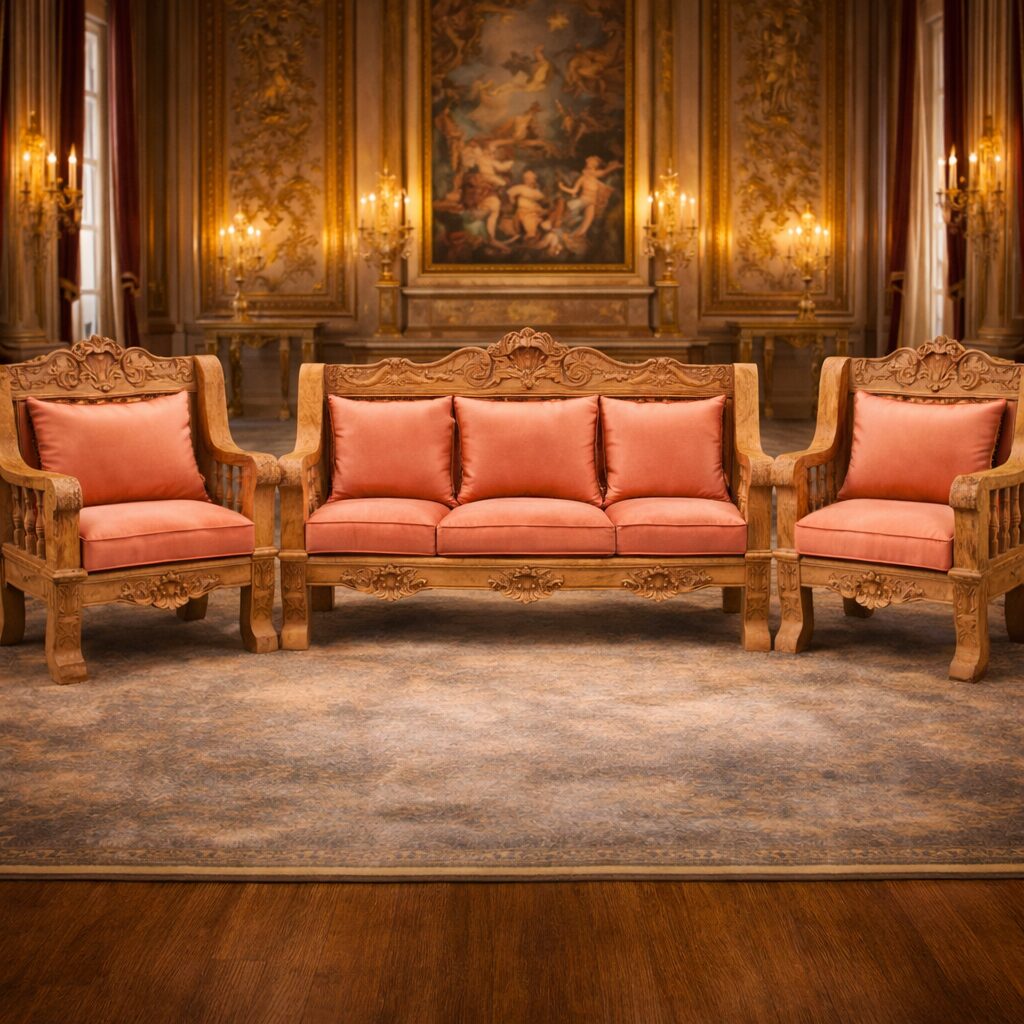 Royal Classic Hand-Carved Teakwood Sofa Set