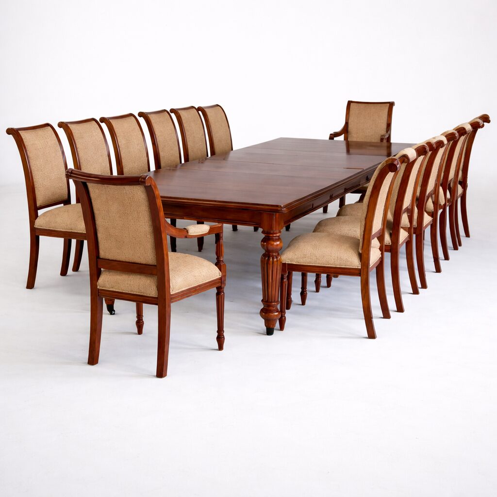 Grand Rectangular 14-Seater Dining Table Set in Teakwood