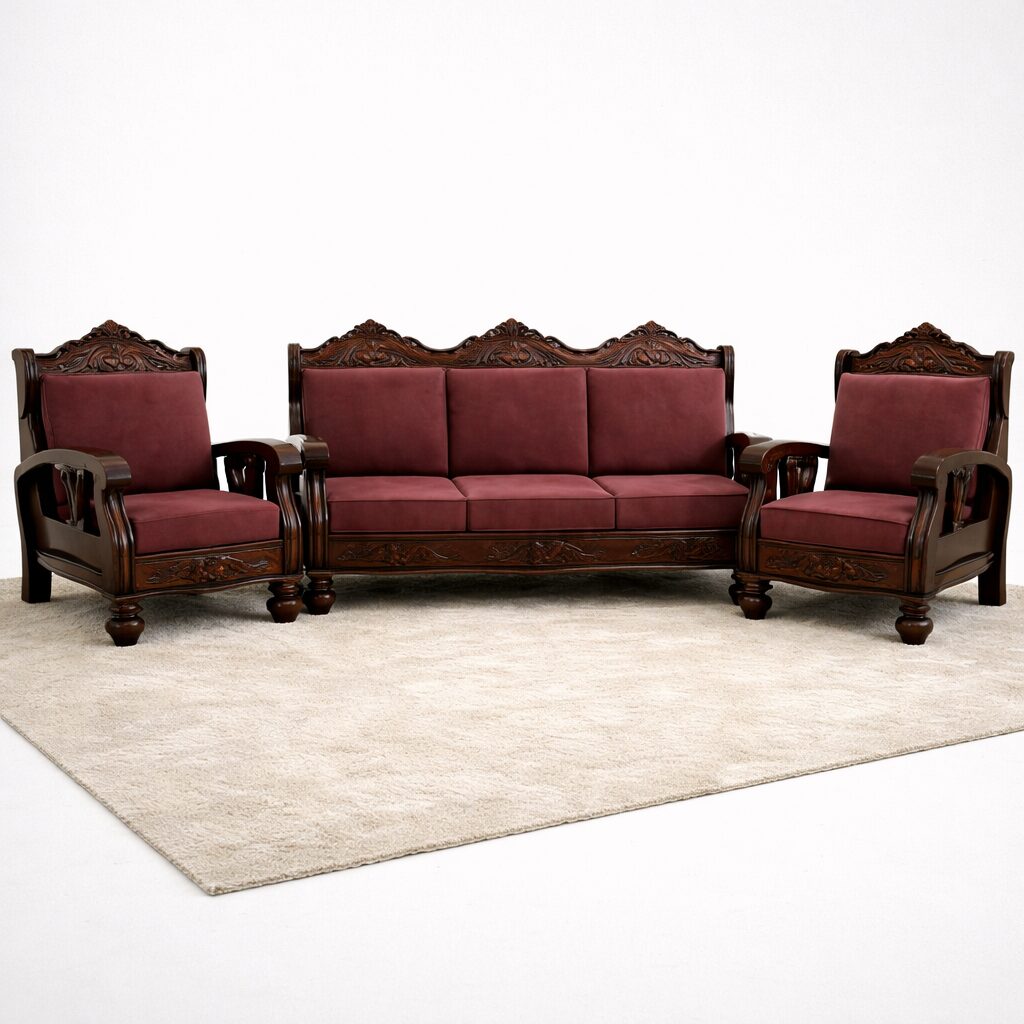 Classic Hand-Carved Solid Teakwood Sofa Set